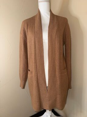 LOFT Camel Open-Front Knit Cardigan